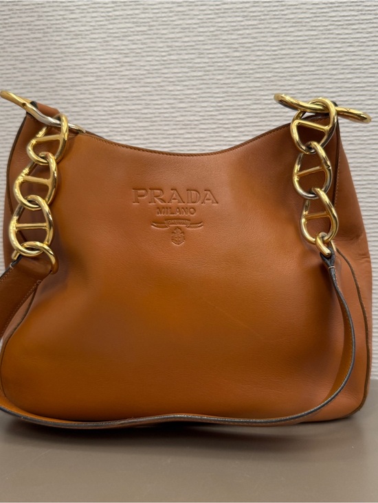 Prada Handbags - Prada Milano Leather Chain Hobo Shoulder Bag – Cognac Brown